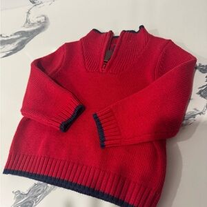 Janie and Jack Red Half-Zip Sweater with Navy Trim
